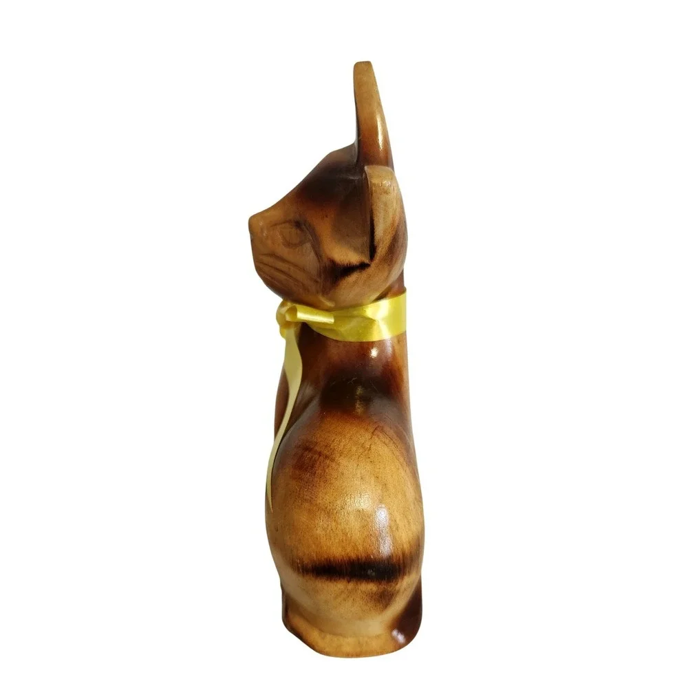 Vintage Mid‎ Century Two-tone Hand-carved Wooden Siamese Cat Figurine Statue MCM